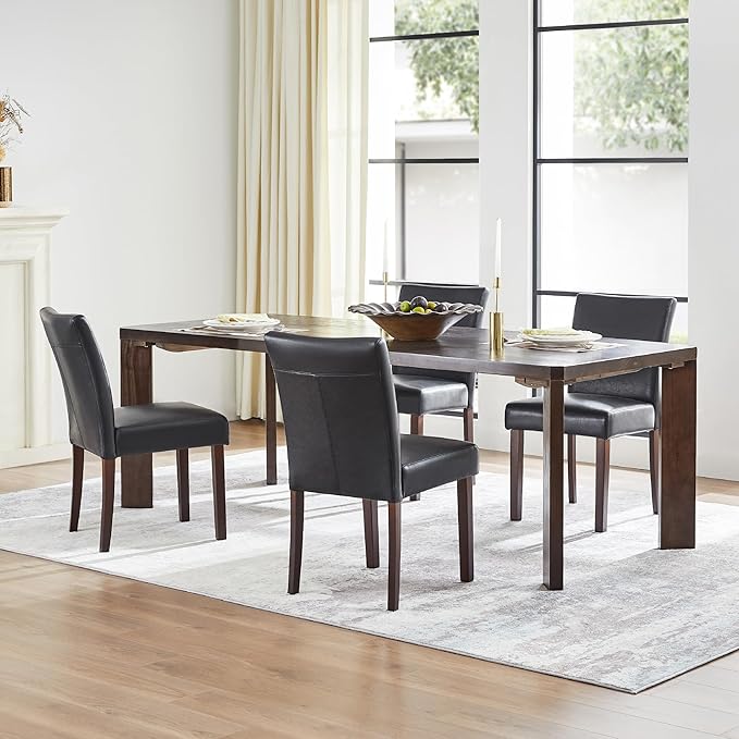 Watson & Whitely Upholstered Dining Chairs Set of 4, Faux Leather Armless Dining Room Chairs with Solid Wood Legs & Back Side Chair for Kitchen, Living Room, Restaurant, Black