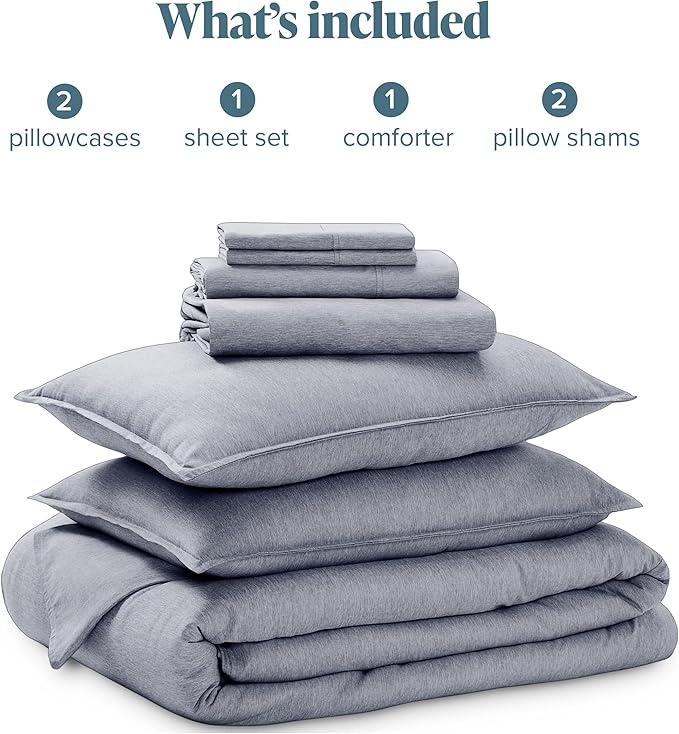 Bare Home Bed-in-A-Bag 7 Piece Comforter & Sheet Set - Queen - Goose Down Alternative - Ultra-Soft 1800 Premium Bedding Set - Cationic (Queen, Heathered Midnight Blue)