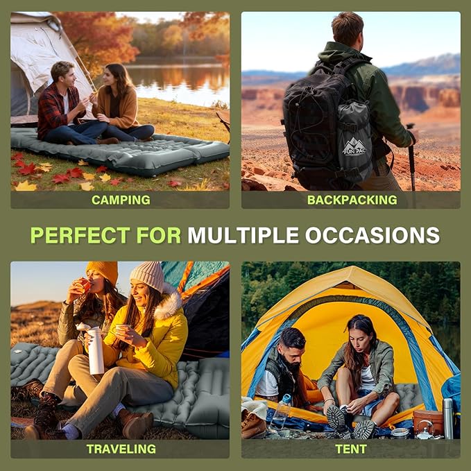 FUN PAC Camping Sleeping Pad, Ultralight Camping Mat with Pillow Built-in Foot Pump Inflatable Sleeping Pads Compact for Camping Backpacking Hiking Traveling - Gray