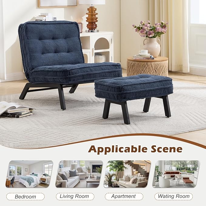ANJ Accent Chair with Ottoman Adjustable Backrest, Living Room Chair Tufted Upholstered Lounge Chair with Footrest Set, Modern Chair Cozy Reclining Chair for Reading Room Bedroom