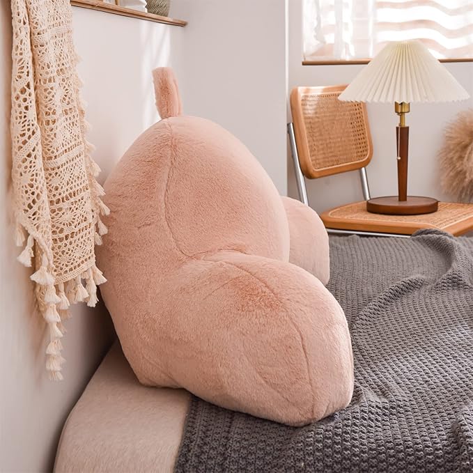A Nice Night Faux Fur Reading Pillow Bed Wedge Large Adult Children Backrest with Arms Back Support for Sitting Up in Bed/Couch for Bedrest,Pink