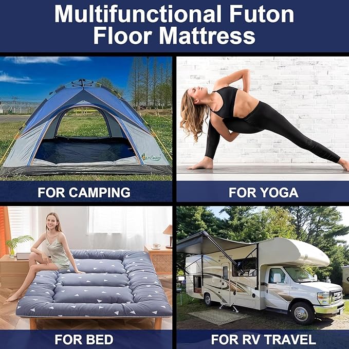Japanese Floor Mattress,Thicken Japanese Floor Sleeping Pad Foldable,Roll Up Tatami Mat Easy to Store and Portable,Futon Mattress Suitable for Camping and Guest Room (Starry Blue, Twin (80" x 36"))