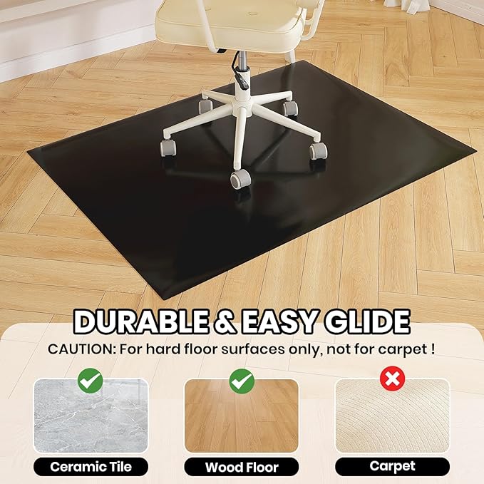 Black Chair Mat for Hardwood Floor, 48 x 60 Inch Large Office Chair Mat, Plastic Floor Protector, 4'×5' Area Rug for Living Room, Heavy Duty Wood Tile Floor Mats for Home Laundry Dining Area
