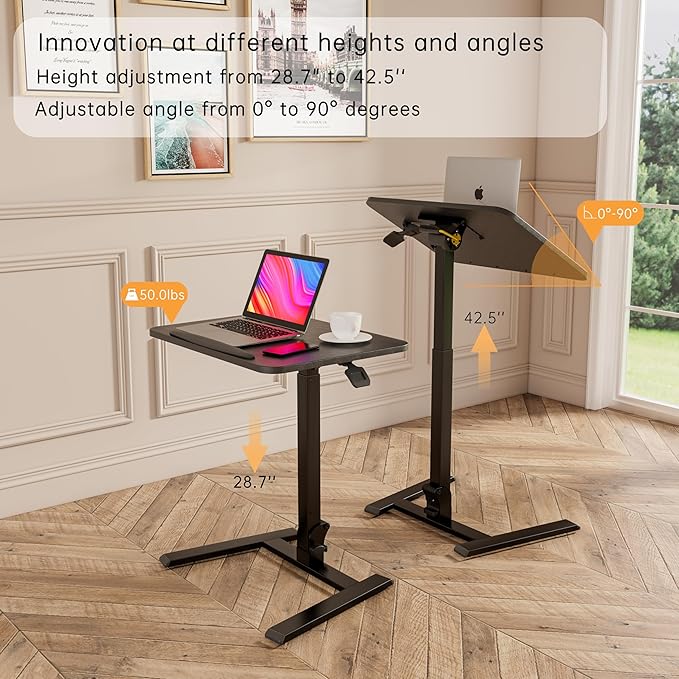 Mobile Folding Desk 25 Inch - No Assembly Sit-Stand Desk,Height Adjustable Rolling Laptop Desk, Space-Saving Portable Desk with Wheels for Home Office Craft & Study, Black