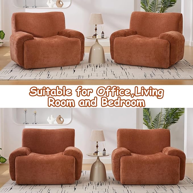 Boneless Chair, 42" W Oversized Single Sofa Chair for Living Room, Chenille Cloud Comfy Chairs, Foam Couch Armchair for Bedroom, Apartment, Office. Reading, No Assembly(Orange)