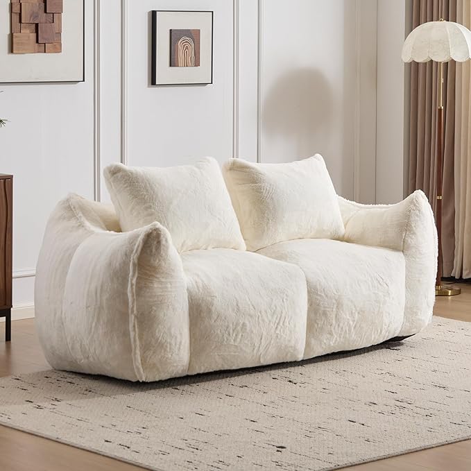 KEIKI Giant Bean Bag Couch for Adults, Oversized Loveseat, 2 Seater Fireside Chair, Comfy Lazy Floor Sofa, Cozy Reading Chair with Pillows for Living Room, Bedroom, No Assembly Required