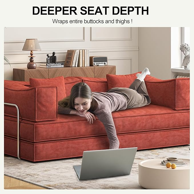 Carzzi-Life 79" Convertible Sofa Bed with Pillows, Corduroy Folding Sleeper Sofa with Fixed-Shape Frame, Boneless Couch for Living Room Bedroom, Floor Sofa Lounge No Assembly Required