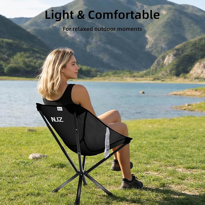 NJZ Lightweight Folding Camping Chair — Compact & Easy to Use, Portable Chair for Everyday Outdoor Comfort, Beach, Camping, Travel & Backyard