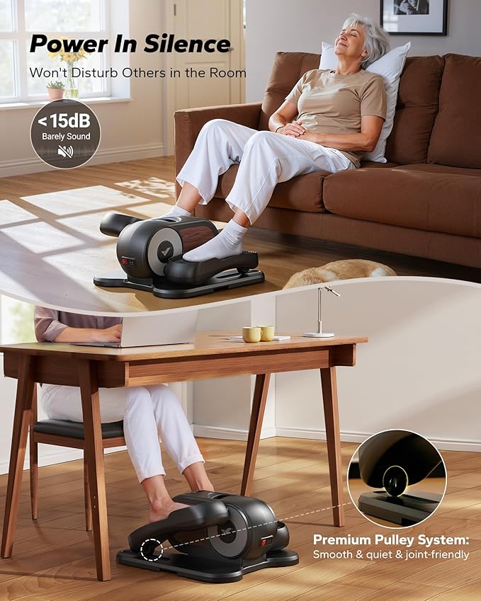 MERACH Under Desk Elliptical Machine, Leg Exerciser While Sitting for Seniors with Remote Control & 12-Speeds, Quiet Portable Electric Seated Pedal Exerciser Machine for Home Office