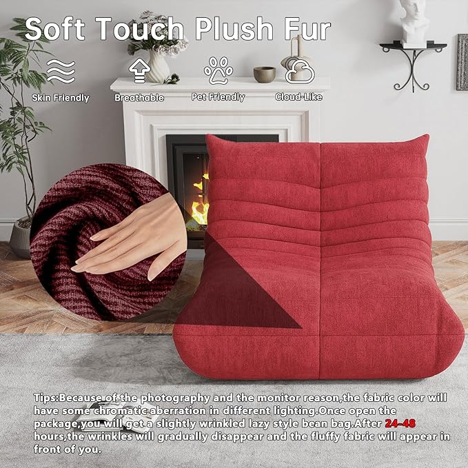 Bean Bag Chairs for Adults, BeanBag Reading Chair Memory Foam Couch, Floor Chair Soft Teddy Material, Comfy Reading Nook Chairs for Bedroom Living Room Office (Wine Red)