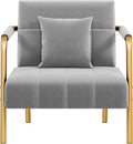 Yaheetech 30" W Accent Chair Velvet Oversized Armchair Living Room Chair with Golden Frame & Cozy Pillow for Living Room, Bedroom, Office Light Gray