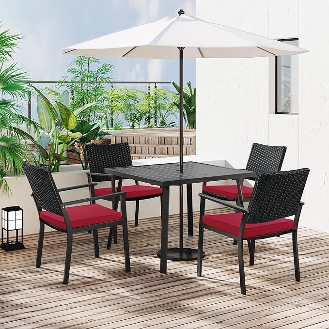 4 Pack Outdoor Chair Cushions 19 x 19 Inch Waterproof Patio Chair Cushions with Tie 5 Year Color Fastness Thick Outdoor Seat Cushion for Garden Lawn Patio Furniture Burgundy