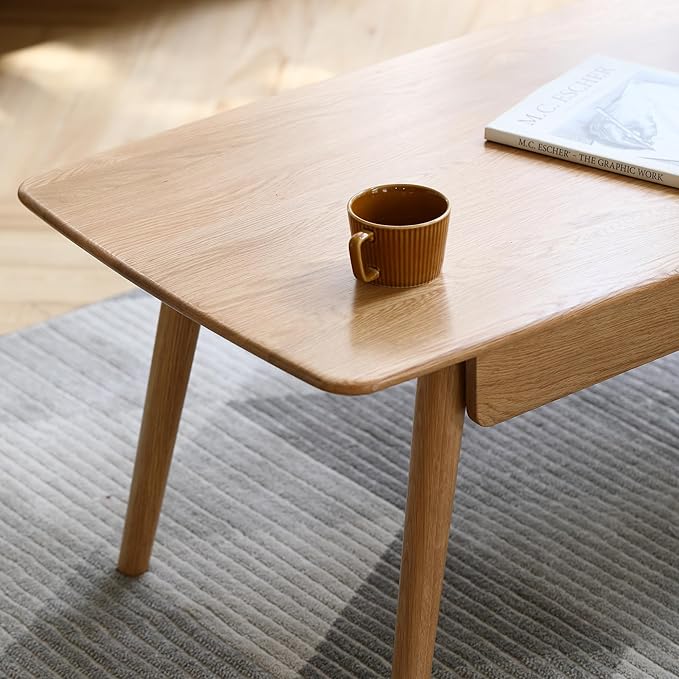 HanStrong 47.24" Center Coffee Table 100% Solid Wood Top Plate Desk Study Desk Work from Home with Storage Shelf,Oak