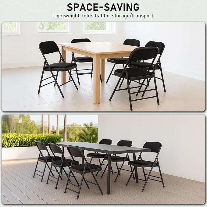SEALAMB 10 Pack Fabric Folding Chairs with Padded Seats & Cushion, Metal Foldable Chairs for Wedding Party, Commercial Chairs for Office School Church Events, 350lb Capacity (Black-Fabric, 10 Pack)