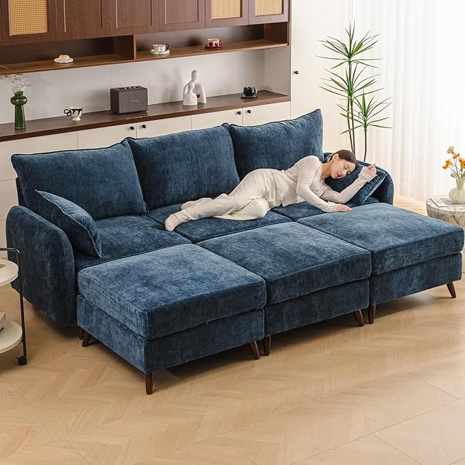 Rexulqo 104'' Modular Sectional Sofa with All Seats Storage, Oversized Sleeper Sofa Bed,Comfy Cloud Couches with Movable Ottoman,24.5'' Deep Seat,Large Sectional for Living Room,Bedroom,Velet,Blue