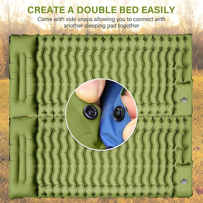 FUN PAC Camping Sleeping Pad, Ultralight Camping Mat with Pillow, Built-in Foot Pump Inflatable Sleeping Pads Compact for Camping Backpacking Hiking Traveling Tent,Single,Green