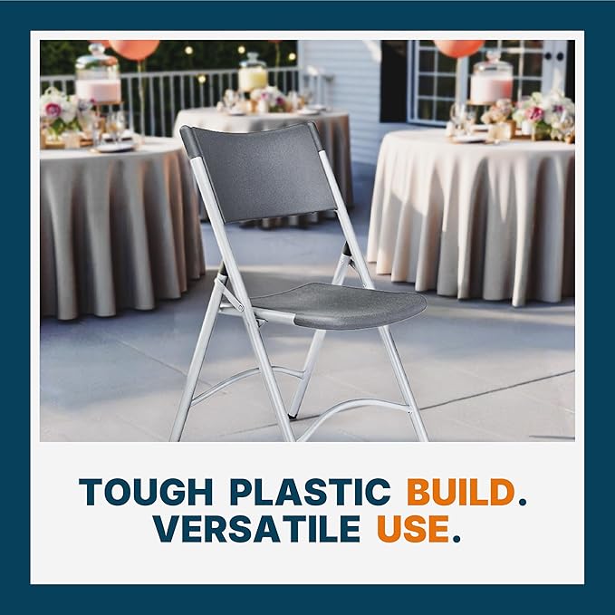 OEF Furnishings OEF600 Series High Back Folding Chairs, Blow-Molded Polyethylene Commercial-Grade Seating for Indoor and Outdoor Use, 500 lb Weight Capacity, 4-Pack (Charcoal Gray)