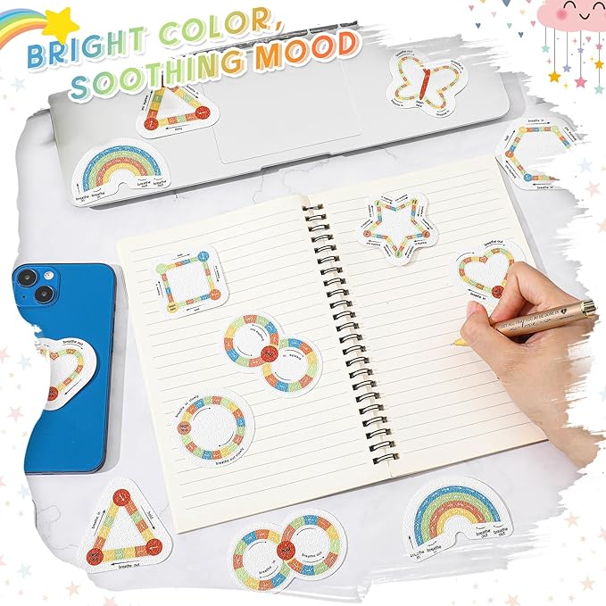 Gersoniel 36 Pcs Anxiety Sensory Stickers Strips Adhesive Textured Mental Health Calm Stickers Mindfulness Fidget Decals Stress Anxiety Relief Items for Therapy Office Desk(Retro Breath Style)