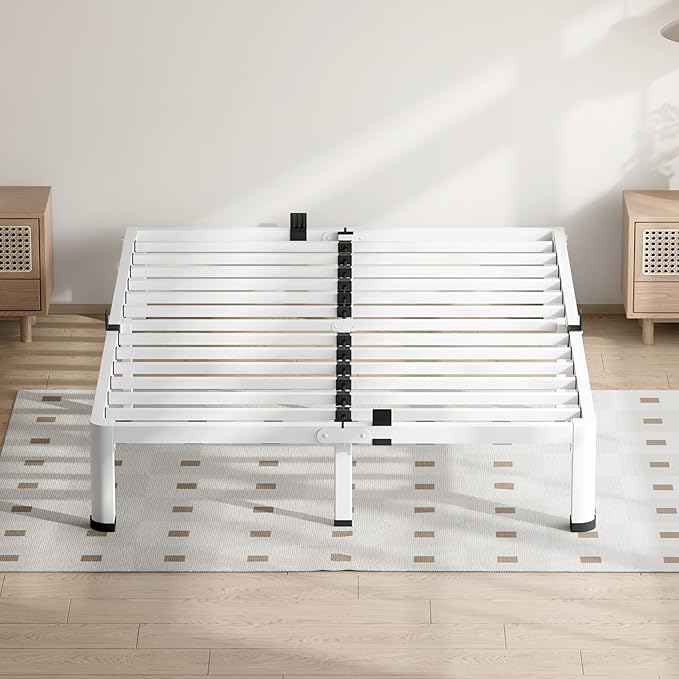 VIPSHOW 10 Inch White King Size Bed Frame, 3500Lbs Heavy Duty Metal Platform with Round Corner Legs Mattress Slide Stopper, Steel Slat Support No Box Spring Needed, Noise Free, Non-Slip, Easy Assembly