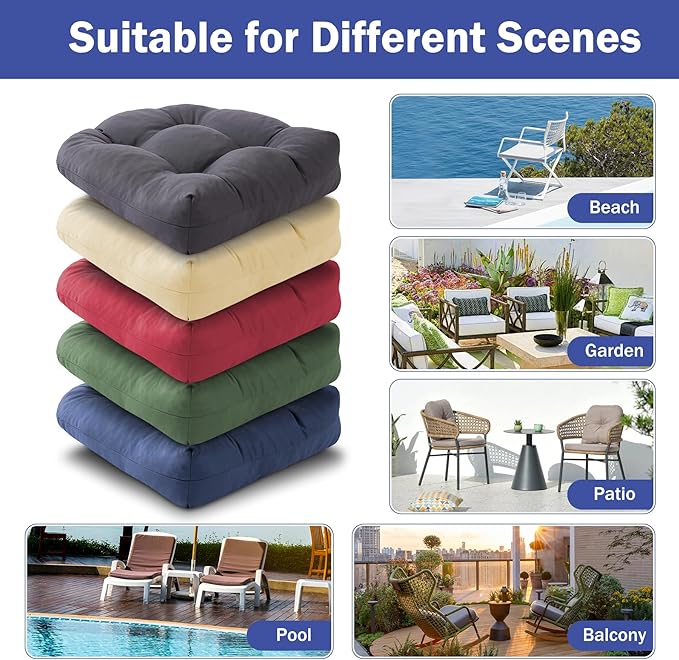 IPYNBAP Outdoor Chair Cushions Set of 4, Patio Chair Cushions with Ties, 19x19+5” Tufted Outdoor Seat Cushions, Waterproof Patio Furniture Cushions, Outdoor Dining Chair Pads, Forest Green