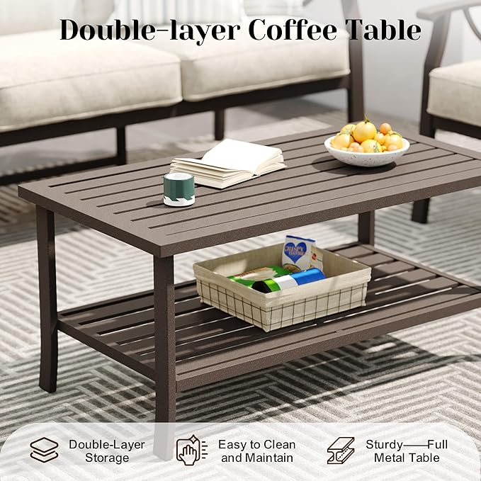 FansaFurn 6-Pieces Outdoor Patio Furniture Set, Outdoor Metal Sectional Furniture with Cushions, Outdoor Conversation Seating Set with Coffee Table for Garden, Balcony, Deck, Backyard, Khaki