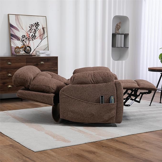 Oversized Lay Flat Power Lift Recliner Chair, 400lbs, 25.5in Extra Wide, 4-Motor, Heat and Massage, Hidden Cup Holder, Sleeping, Big Man, Elderly (Dark Brown)