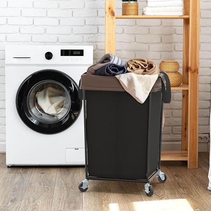 Mefirt 160L Laundry Hamper with Wheels, 2 Section Large Rolling Laundry Basket Bag with Wheels, Clothes Hamper Cart for Laundry, Bedroom, Bathroom and Dorm