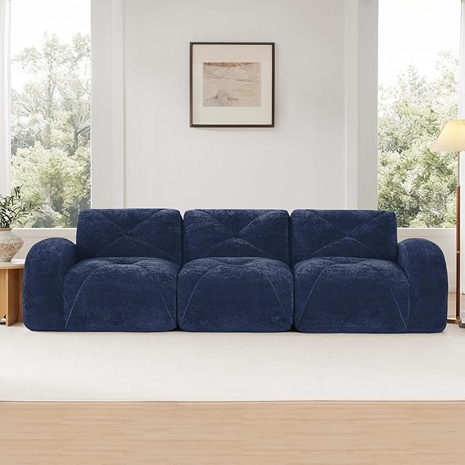 Modular Sectional Sofa with Free Combination,Boneless Floor Couch for Living Room & Lounge,Velvet 3-Seater Sectional Couch with Comfortable Deep Seat,No Assembly Needed