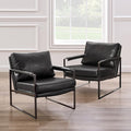 Zouron PU Leather Accent Chair for Bedroom, Living Room Chairs Modern Contemporary Upholstered Armchair with Metal Frame, for Living Room, Office, Reception Area, Set of 2, Black