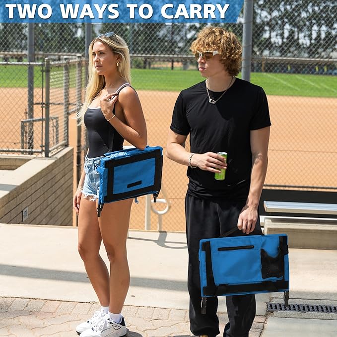 Stadium Seat for Bleachers with Back Support and Wide Padded Cushion Stadium Chair - Includes Shoulder Strap and Cup Holder