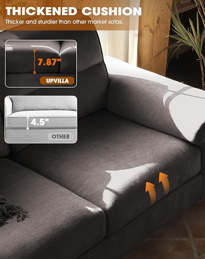 Upvilla 71.25" Modern Sofa Couch for Living Room, Deep Seat Sofas with 8” Cushion, Comfy 2-Seater Chenille Loveseat with Convertible Armrest, Removable Sofa Cover, High Leg (Dark Gray)