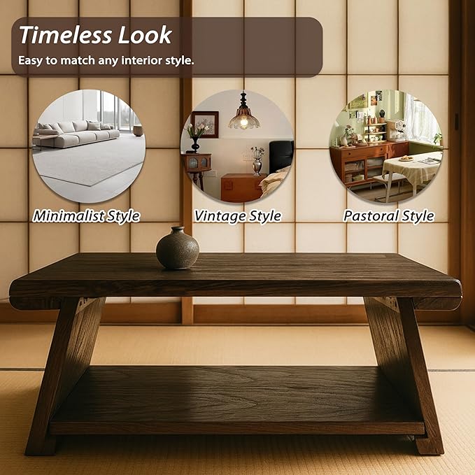 koretech Japanese Low Floor Table Folding Coffee Tables,22.5''x13.5'' Paulownia Wood Tables Tatami Tables Meditation Table Altar with Storage