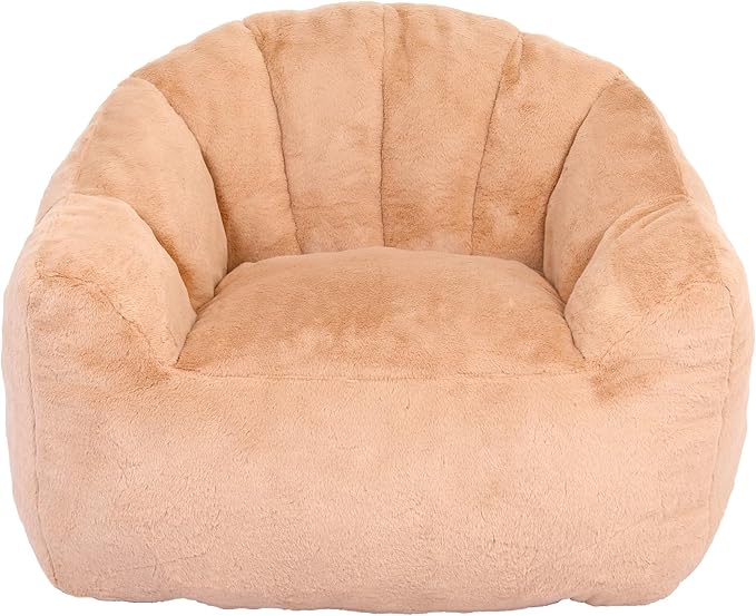 Setawix Giant Bean Bag Chair with Filler, Comfy Faux Fur Bean Bag Chairs for Adults and Kids, Lazy BeanBag Sofa Stuffed Floor Sofa with Memory Foam for Bedroom Apartment Living Room,Brown