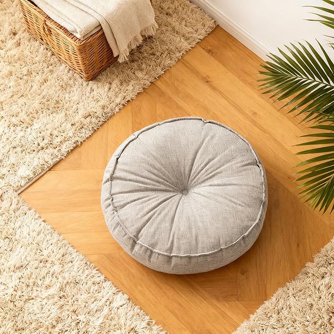 KiBcsLic Round Floor Pillow, Meditation Floor Pillow, Circle Small Seating Cushion for Sitting Sofa Bed Office, Light Gray