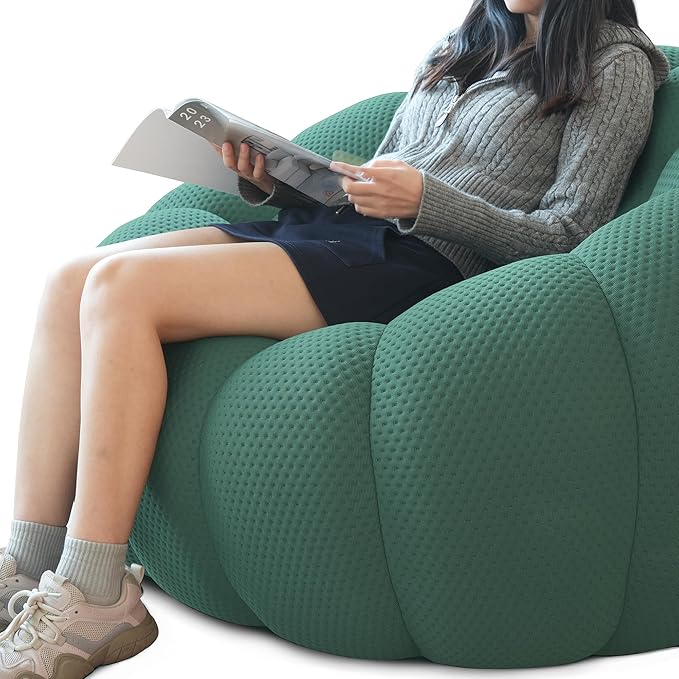 JACH 49.21'' Modern Lazy Floor Sofa, Oversized Bubble Couch Chair, Upholstered Mesh Fabric Bubble Sofa, 3D Honeycomb Shape Curved Couch for Living Room, Office, Apartment, Small Space (Green)