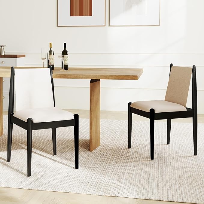 DUOMAY Upholstered Linen Beige Dining Chairs Set of 4, Wooden Armless Kitchen Chairs with Black Legs and Sturdy Frame for Dining Room, Restaurant, Living Room