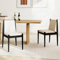 DUOMAY Modern Upholstered Linen Beige Dining Chairs Set of 2, Wooden Armless Chairs with Padded Seat Cushion and Sturdy Frame for Dining Room, Restaurant, Living Room, Kitchen, Black Leg