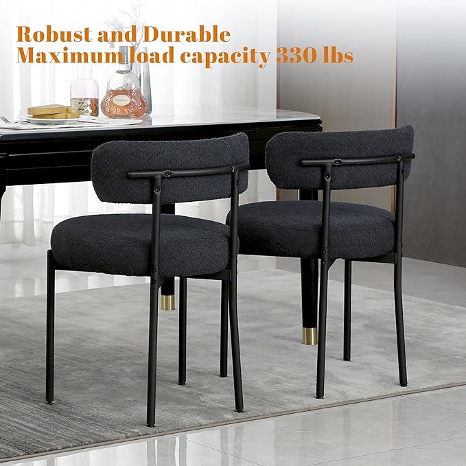 DYHOME Black Dining Chair One Chair for Kitchen Dining Room,Upholstered Boucle Dining Chair with Black Metal Legs,Curved Backrest Modern Dining Room Chair