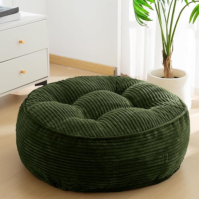 8" Washable Floor Pillow Cushion for Adults, Meditation Cushion Pillow, Large Round Floor Sitting, Removable Tufted Corduroy Cover, for Tatami Living Room or Yoga, 22x22 Inch, Machine Washable