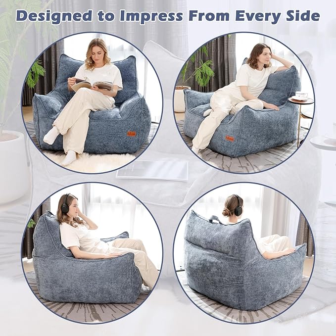Giant Bean Bag Chair, Beanbag Chairs for Adults, Teens & Kids, Comfy Sofa Chair with Handle & Filling for Living Room, Reading & Gaming, Non-Slip(Bule-XL)