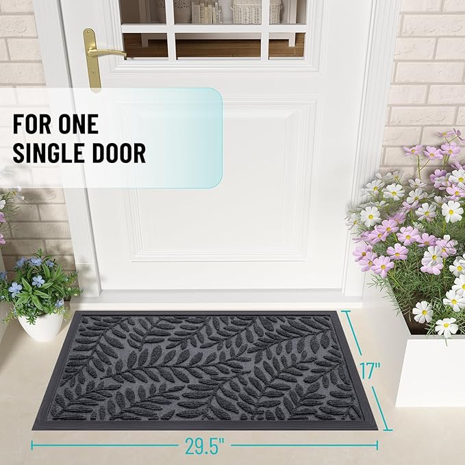 OLANLY Door Mat Indoor Outdoor Entrance, 29.5x17, Waterproof All-Weather All-Season Doormat, Sturdy Natural Rubber, Stain and Fade Resistant, Low Profile, Easy Clean Patio Entryway Mat, Medium Grey
