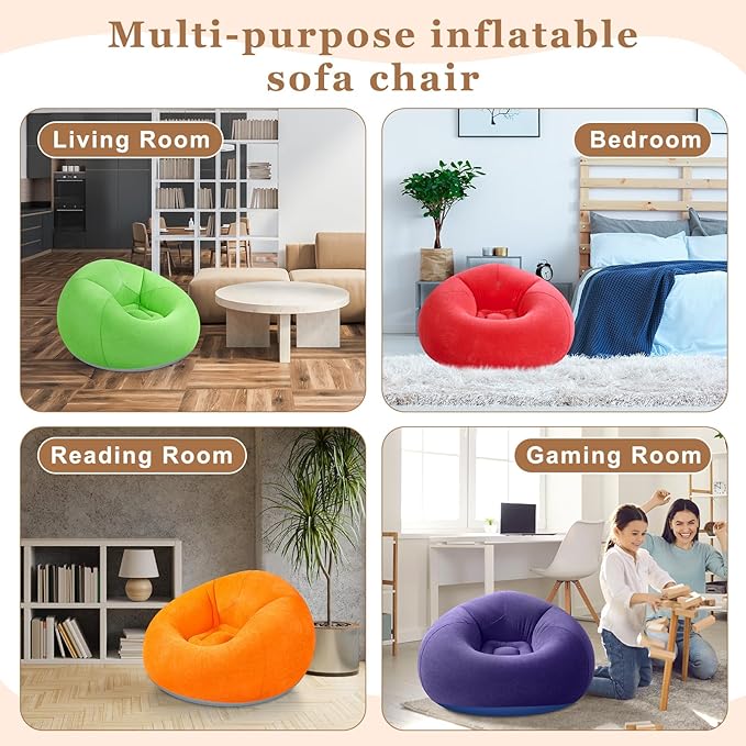 Realspring 6 Pcs Inflatable Bean Bag Chairs for Adults with Electric Air Pump, Blow up Couch Folding Portable Inflatable Couch Lazy Sofa for Outdoor Movie Nights Camping Room (Colorful)