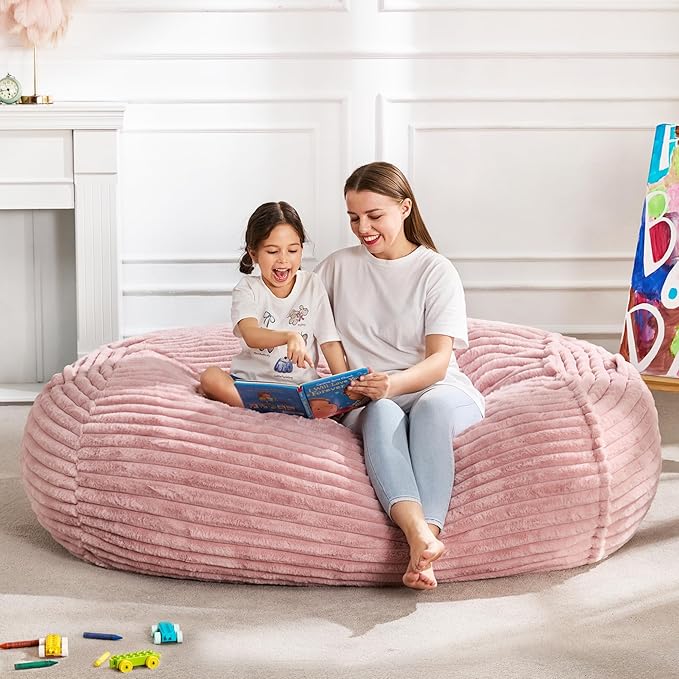 Hobestluk 4FT Bean Bag Chairs Adult Bean Bag with Portable Handle Comfy Large Bean Bag Chair with Removable Cover for Living Room Bedroom or Reading Nook (Stripe Pink, 4FT)