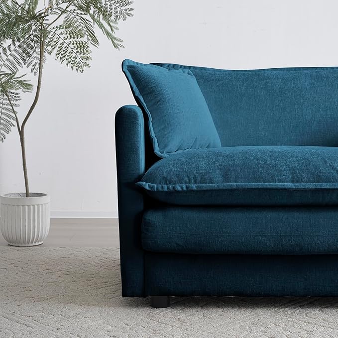 Aoowow Single Deep Seat Sofa Comfy Chenille Couch,Modern Upholstered Accent Armchair with Pillow for Living Room Bedroom Apartment(Blue)