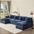 GOSUHI 142.5" U Shaped Couch, Modular Sectional Sofa, 3-Seater Comfy Cloud Couch with Movable Ottoman, Deep Seat Couches for Living Room, Chenille, Navy