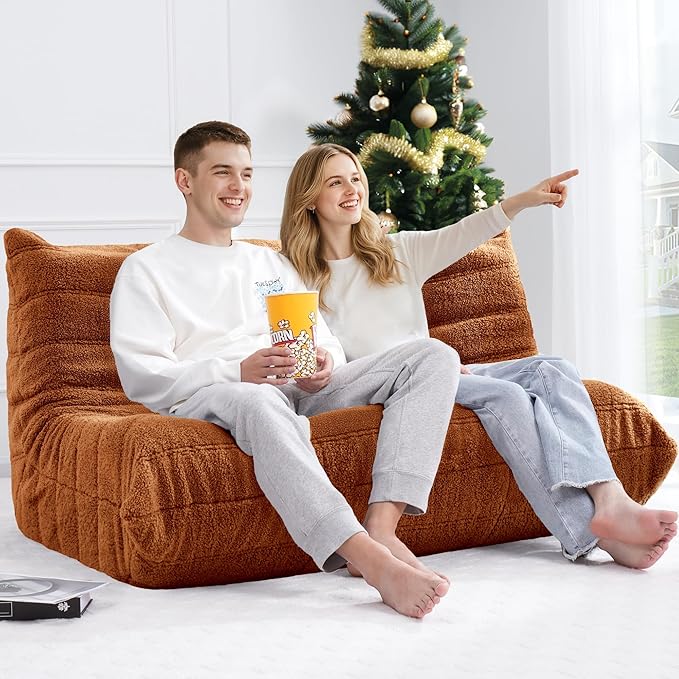 Bean Bag Loveseat Chair Big Sofa Beanbag Chair for Adults Fireside Chair Bean Bag Lounger with Memory Foam Filled for Home,Apartment or Gaming Venue（Brown Teddy）