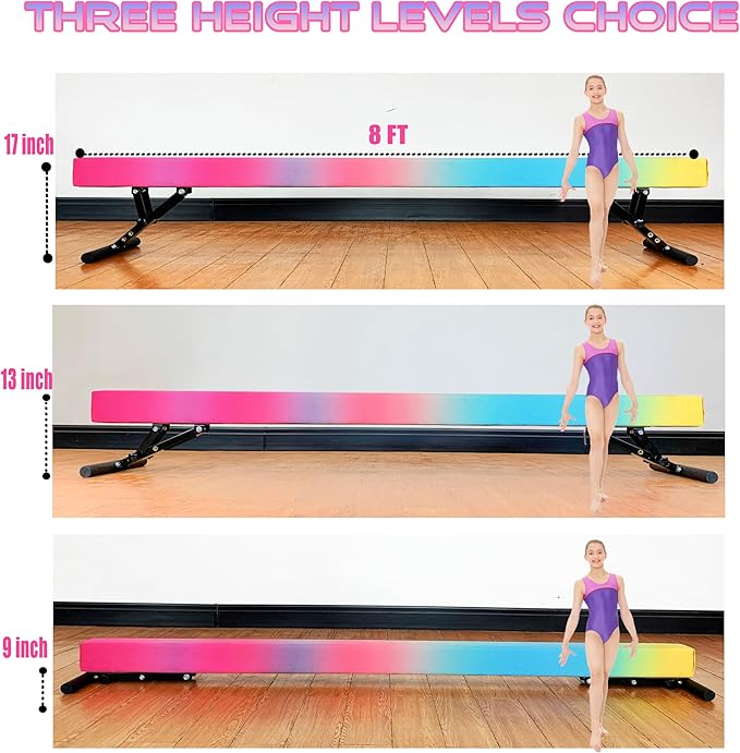 MARFULA Adjustable Balance Beam 8 ft Gymnastic Beam Adjustable Height for Kids and Teenage of All Gymnastic Levels, Gymnastic Training Beam Gymnastic Equipment for Athlete Home and Gym Club Use