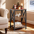 End Tables with Storage Shelf, 12" Deep x 16" Wide x 24" High, Small Side Table 3-Tier, End Tables Living Room Farmhouse, X-Shaped Night Stands for Bedrooms Bedside Tables, End Table Wood and Metal