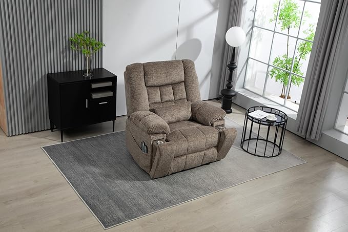 27in Extra Wide Recliner Chair for Big Man 400lbs, 4-Motor Power Lift Recliner Chair with Heat and Vibaration Massage, Overstuffed Lay Flat Recliner with Hidden Cup Holder for Elderly