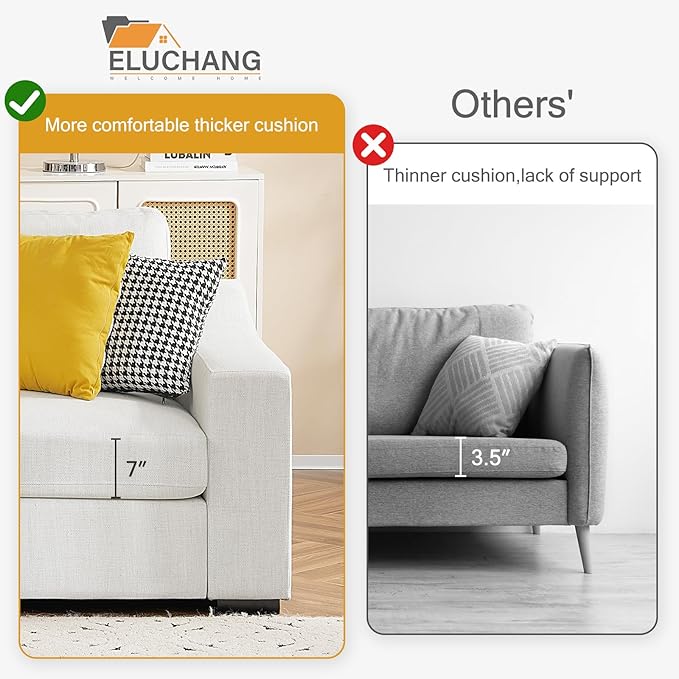 ELUCHANG Oversized Sofa Bed, Upholstered Chaise Lounge Comfy Sleeper Sofa with Soild Wood Frame, Deep Seat Sofa Couch for Living Room Bedroom Apartment, Linen, White